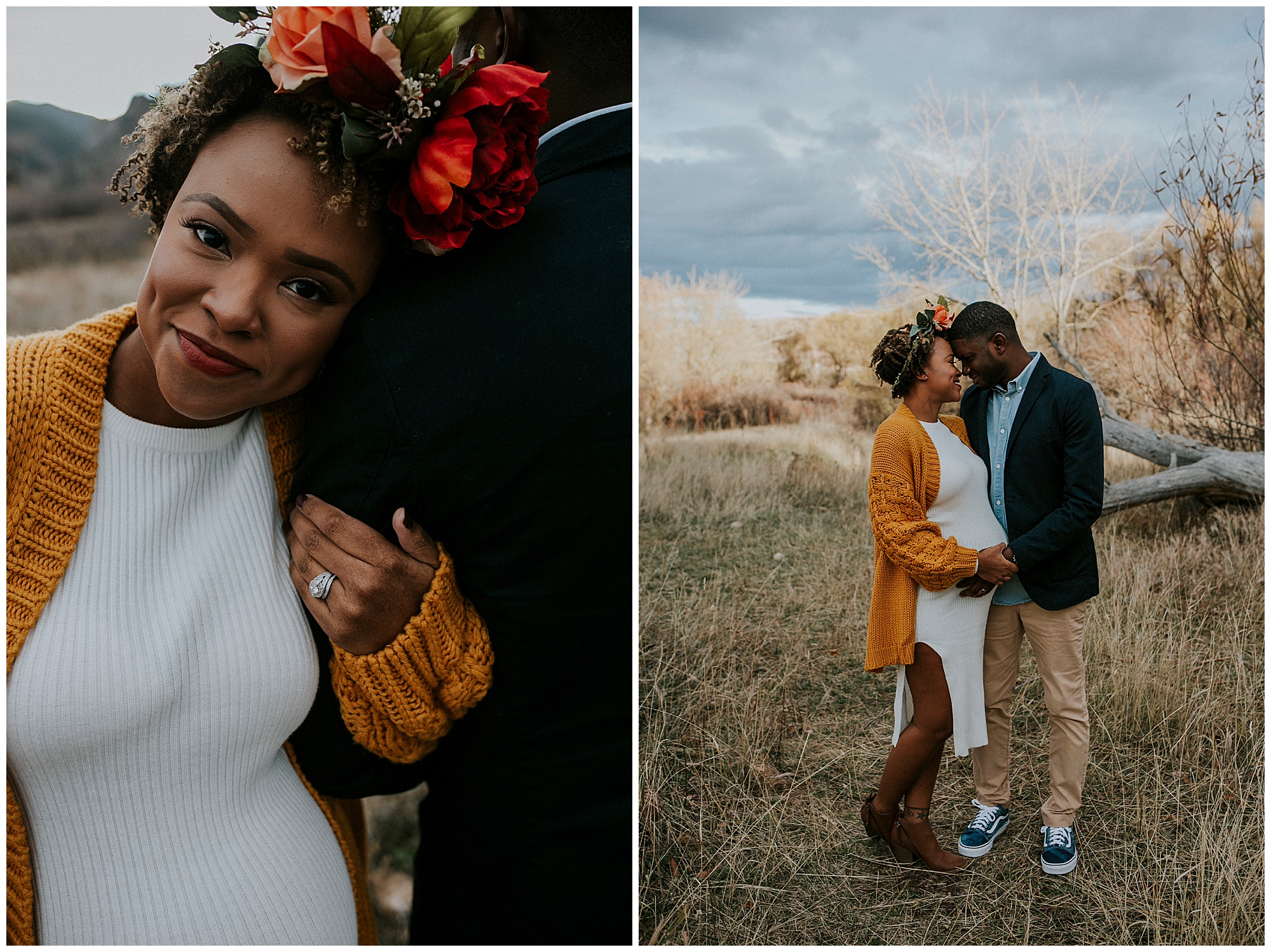 denver, boulder, colorado, maternity, session, photographer, photography, photos, pregnant, mom, dad, black, African American, flower crown, belly, bump, love