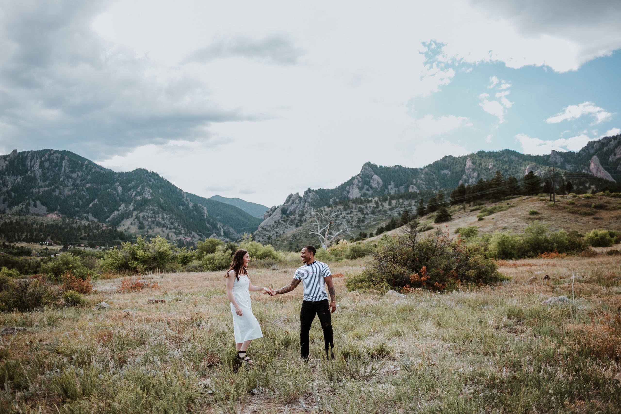 boulder colorado engagement session, colorado engagement session, denver colorado engagement session, south mesa trail engagement, boulder colorado, mountains, mixed couple, couple posing, posing prompts