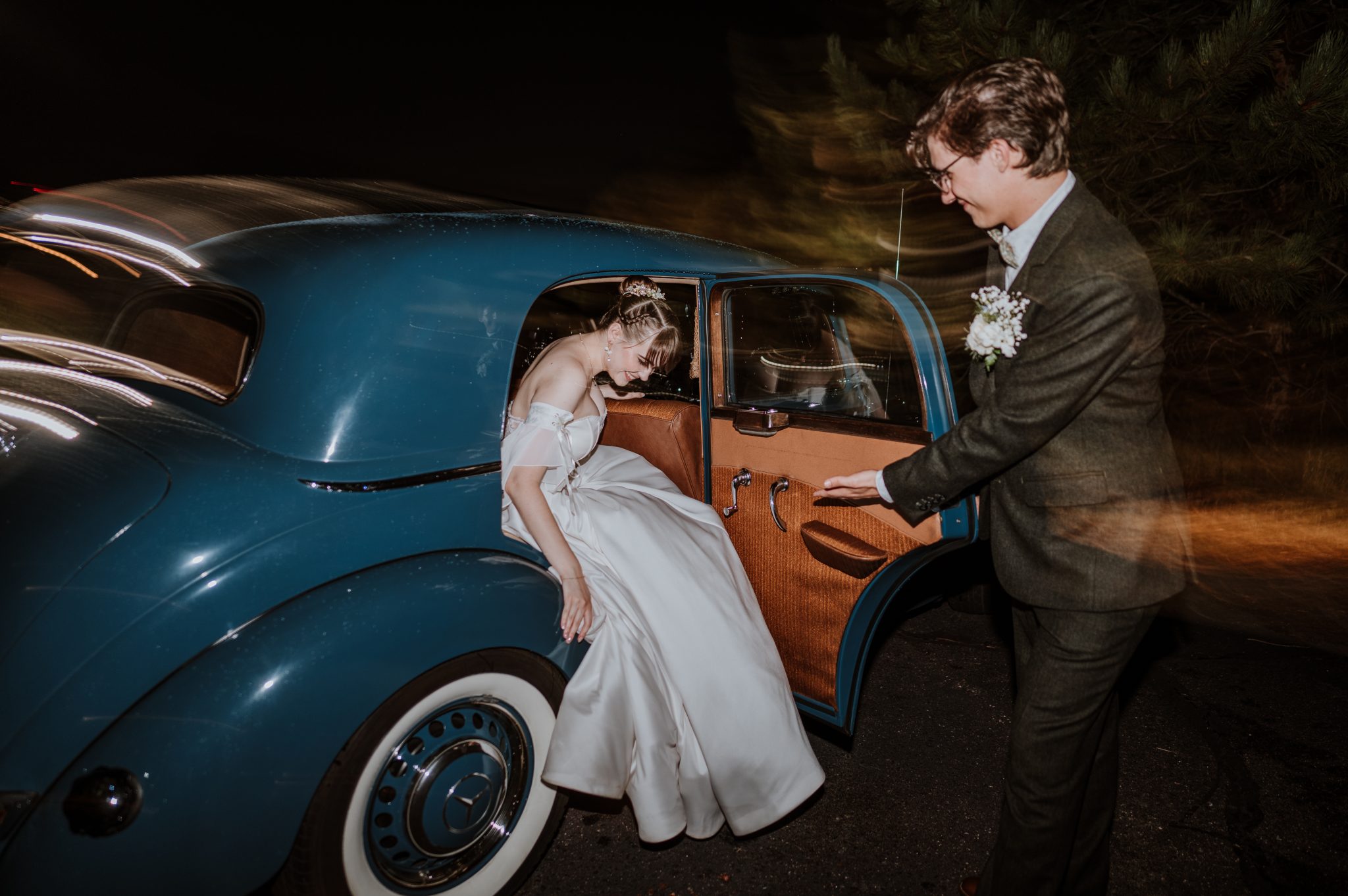 colorado wedding photographer, villa parker wedding, engagement, flash photography, vintage car