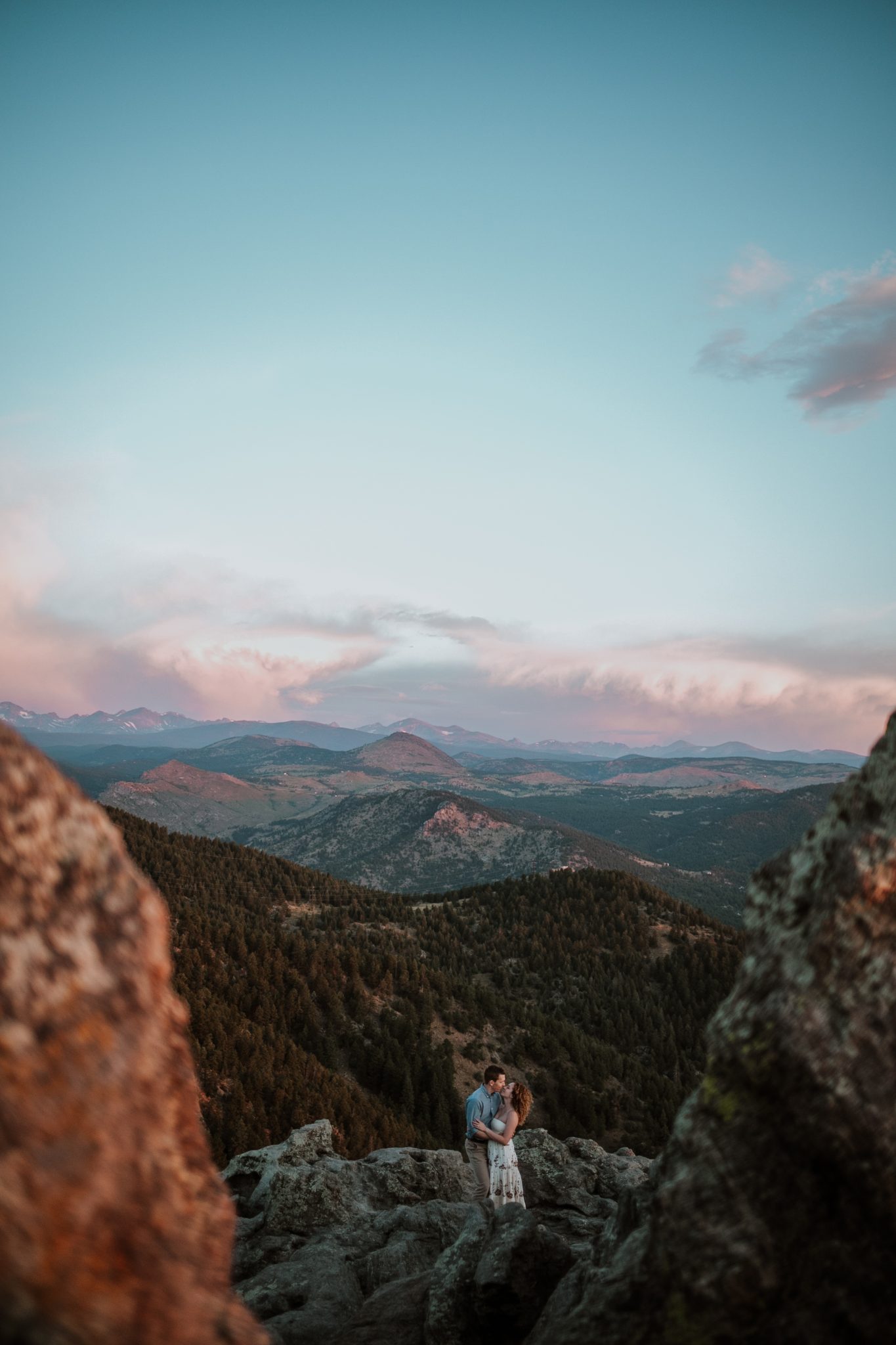 Boulder engagement photographer capturing golden sunrise