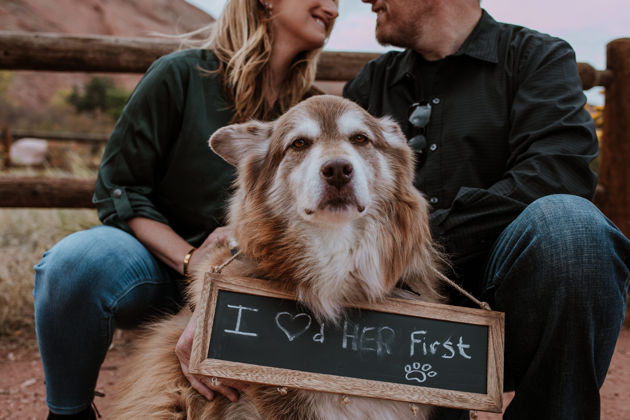 red rocks colorado engagement session with dog