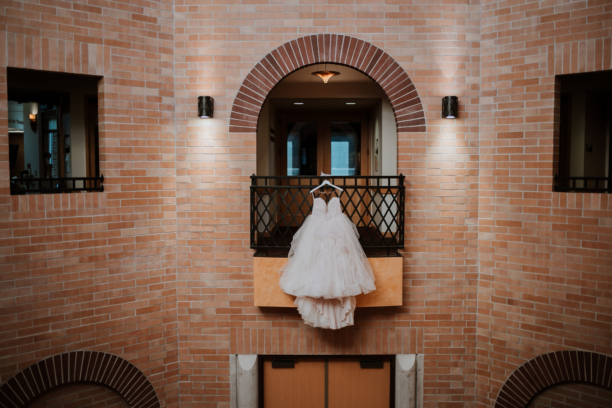 wedding dress hanging at DU campus