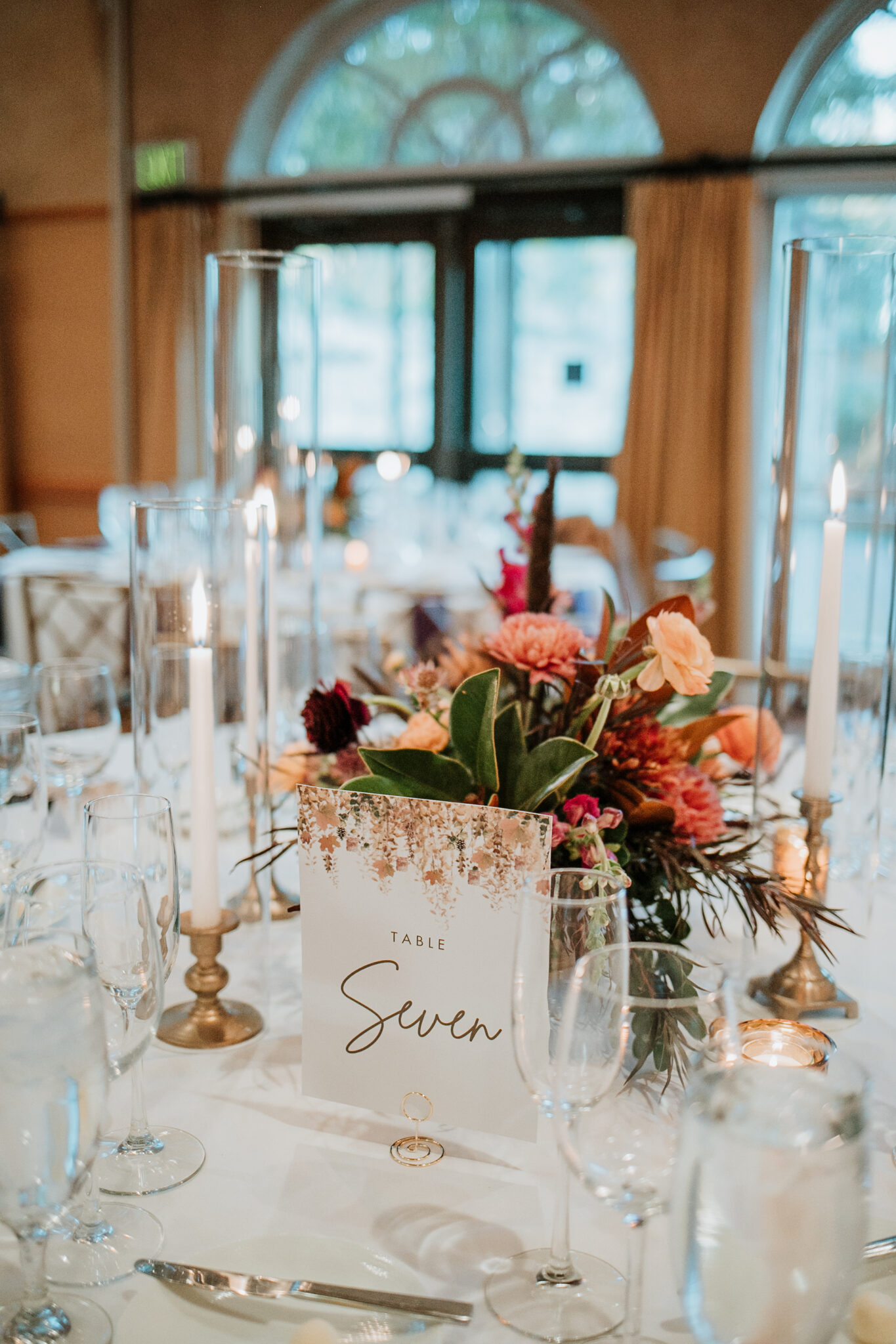romantic wedding table details with candles and fall decor